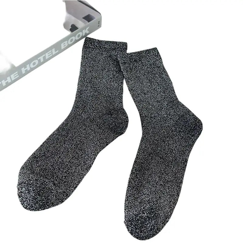 Women's Socks Spring  Japanese-style Gold Silver Thread Socks Solid Color Thin Breathable Mid-calf For Girl Funny Fashion Simple