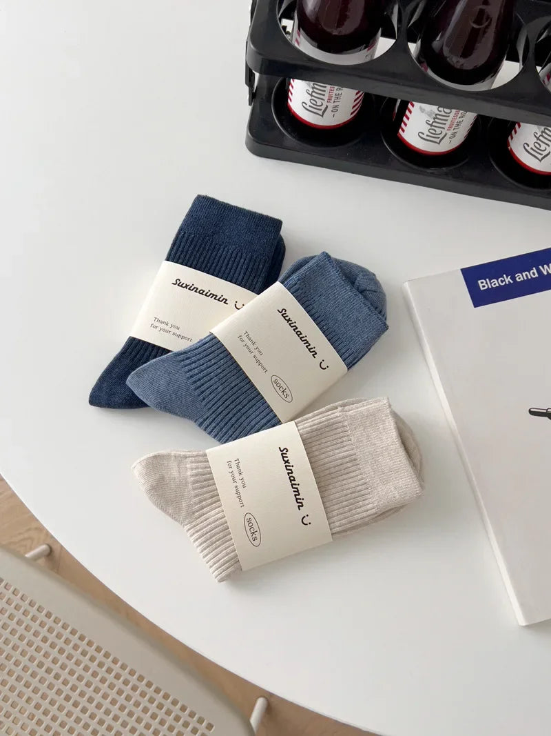 Mens Socks Casual Fashion  Men Business Male Breathable Elastic Cotton Long Socks Solid Color Black Blue Gray SocksAutumn Winter