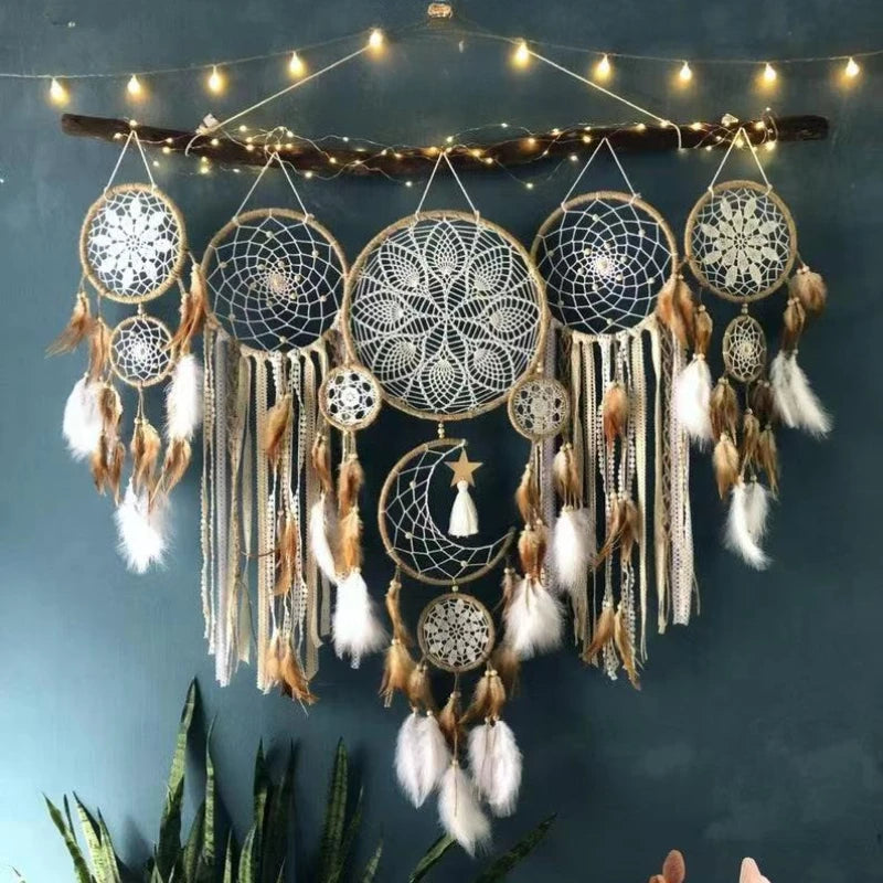 Indian Dream Catcher Wind Chime, Handmade Feather Pendant, Indoor Tassel, Wall Hanging, Wedding Decoration, Kids Room decor
