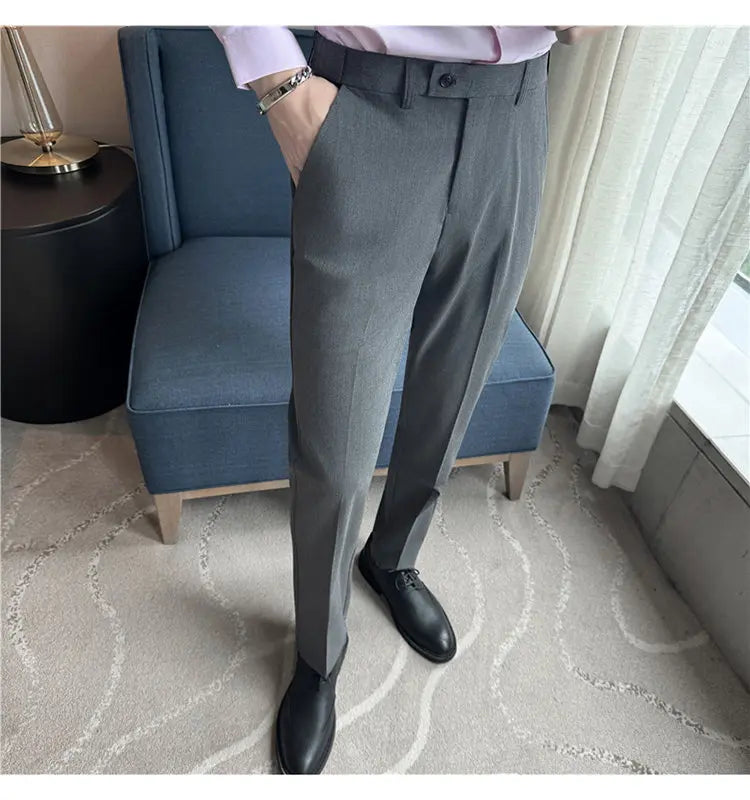 Men Suit Pant Elastic Waist Solid Slim Fit Dress Pants Light Thin Business Casual Office Social Trouser Oversized Men Clothing