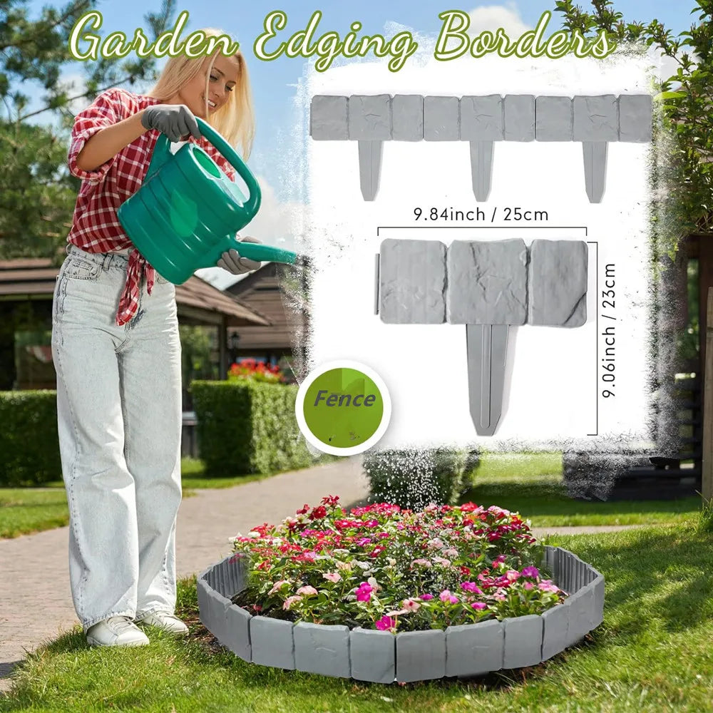 Garden PP Fence Edging,10Pcs Home Garden Border Edging Plastic Fence Stone DIY Yard Landscape Plant Fence Fit for Lawn Yard Flow