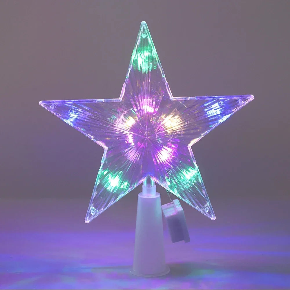 15cm Xmas Tree Topper Star Glowing Christmas Five-pointed Star Ornament with LED Light Colorful Shining Lamp Home Decor