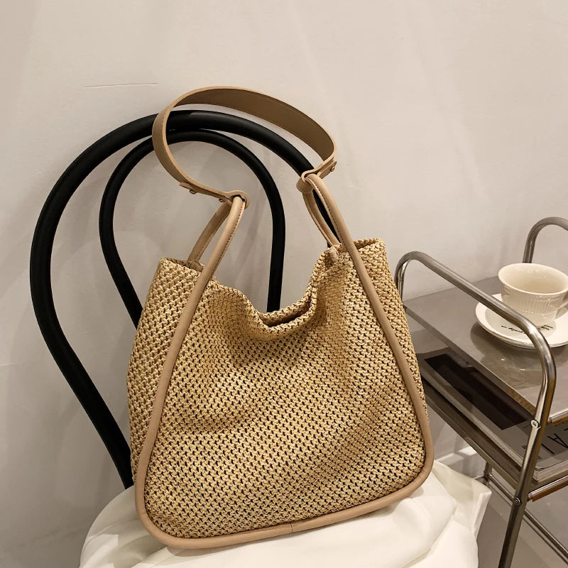 Summer Large Beach Bag Ladies Designer Tote Straw Woven Hollow Shoulder Out Soft Large Capacity Vacation Shopping Handbag Purse