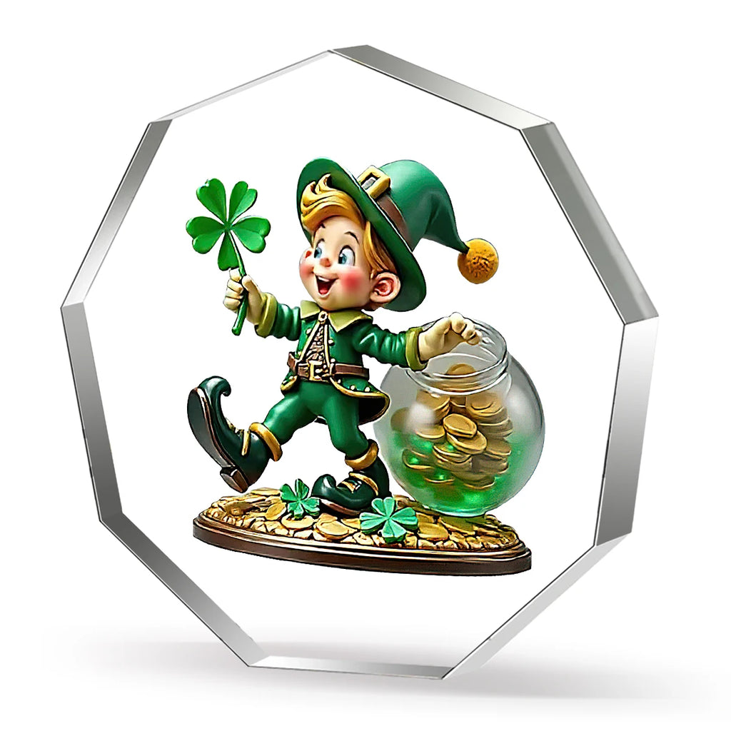 St. Patrick’s Day Leprechaun Acrylic Decor: Four-Leaf Clover & Pot of Gold Lucky Ornament for Home/Desk
