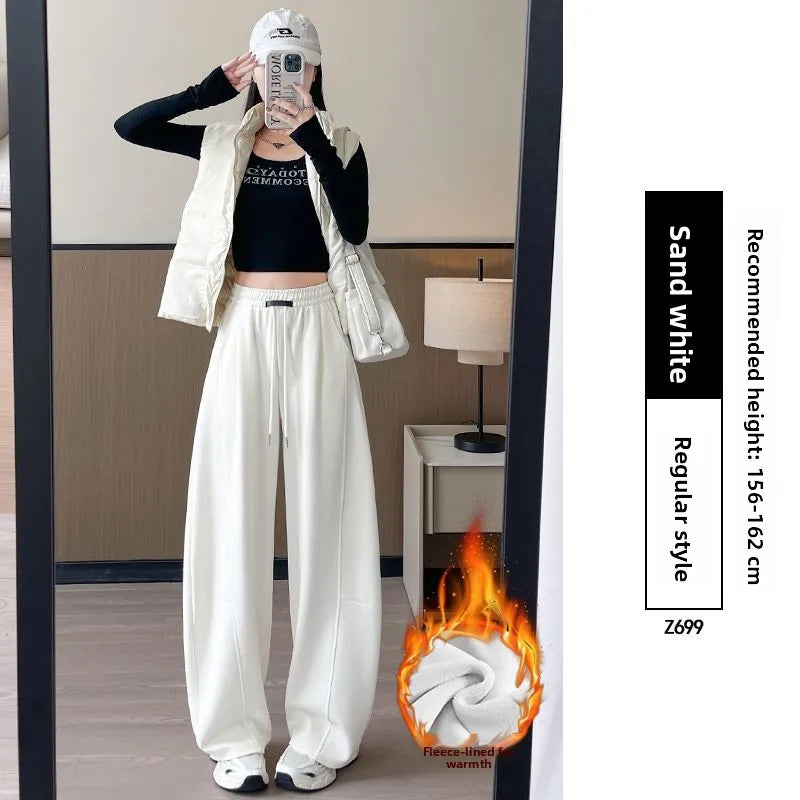 Loose Wide Leg Pants Women's High Waist Trousers Casual Sports Grey Curved Blade Long Length plus Size Comfortable Summer 2025