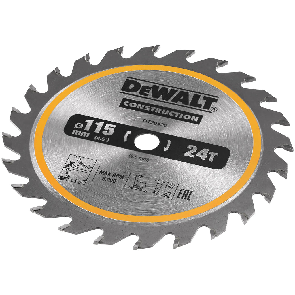 DEWALT DT20420-QZ Circ Saw Blade Cordless Framing 115 X 9.5 MM 24T Saw Blade for Rapid Cutting Power Tool Accessories DT20420