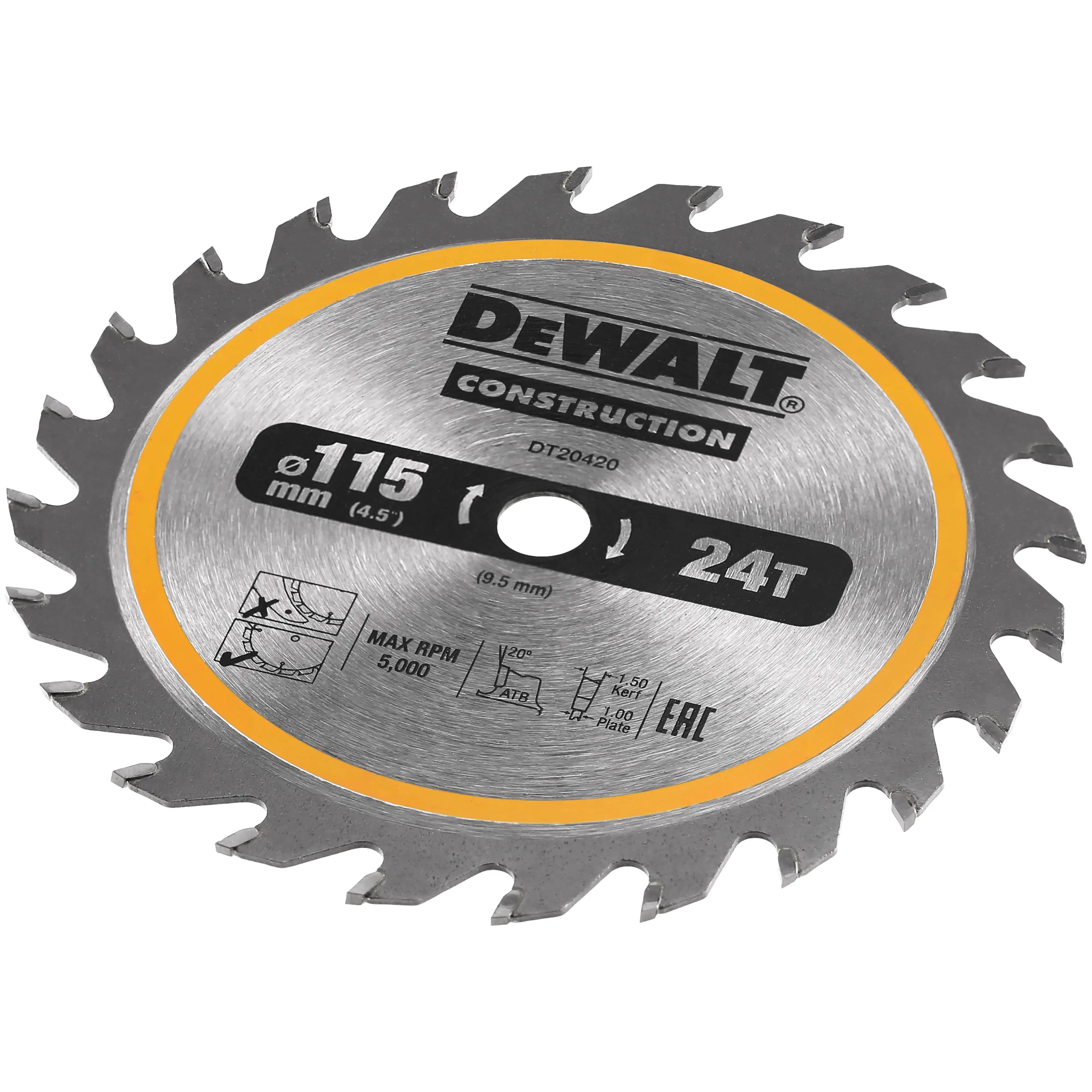 DEWALT DT20420-QZ Circ Saw Blade Cordless Framing 115 X 9.5 MM 24T Saw Blade for Rapid Cutting Power Tool Accessories DT20420