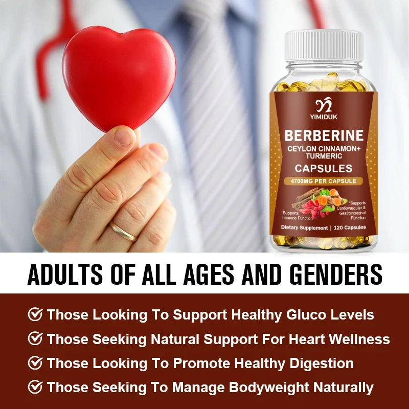 Berberine 4700 Mg Supplement, with Ceylon Cinnamon, Support Heart Health, Immune System, Healthy GI & Cholesterol, Gluten-Free