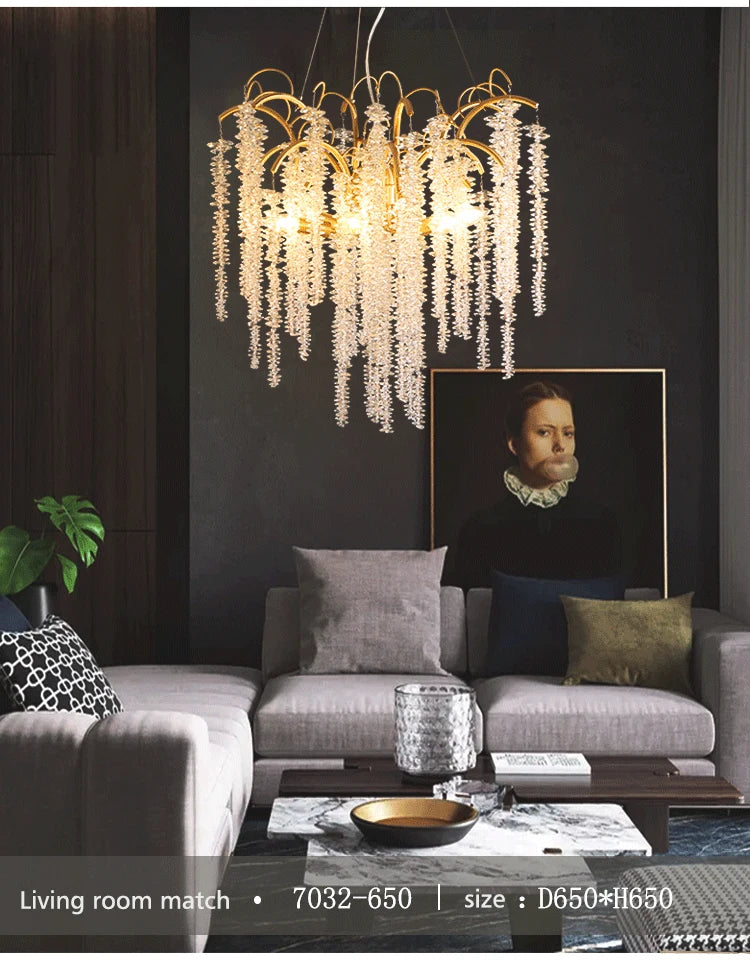 Morden LED Art Strip Crystal Ceiling Chandeliers Branch Pendant Lamp Villa Hall Hanging Light Home Decor Lustre Lighting Fixture
