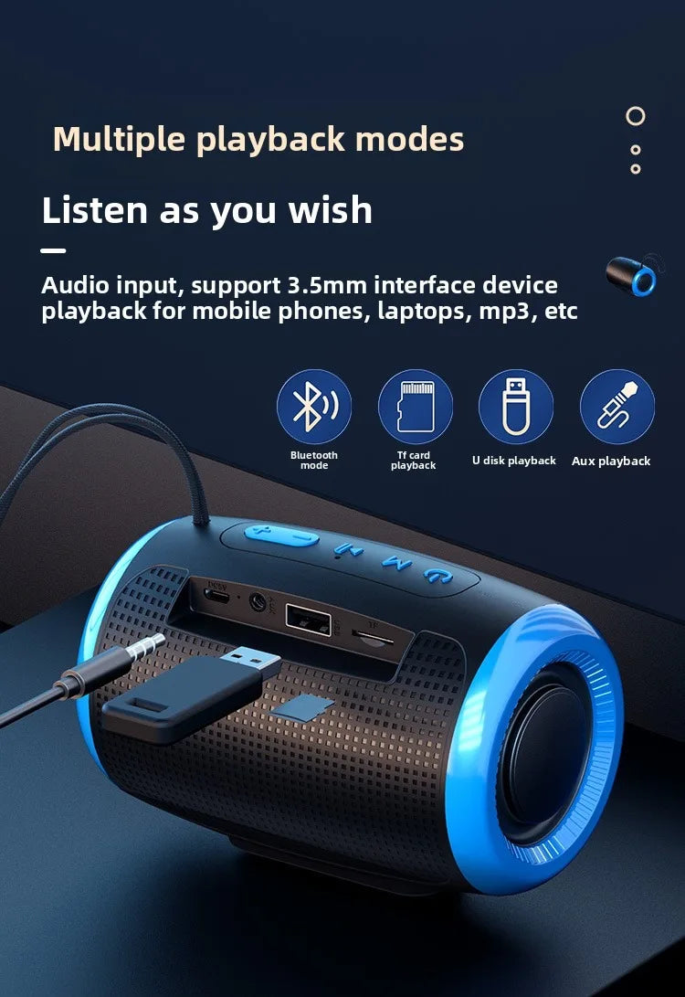 Portable Speaker Wireless Bluetooth Speakers with 5.3 Stereo FM/SD/USB Disk/Aux Modes Waterproof for Outdoor Hifi Sound TSN-1
