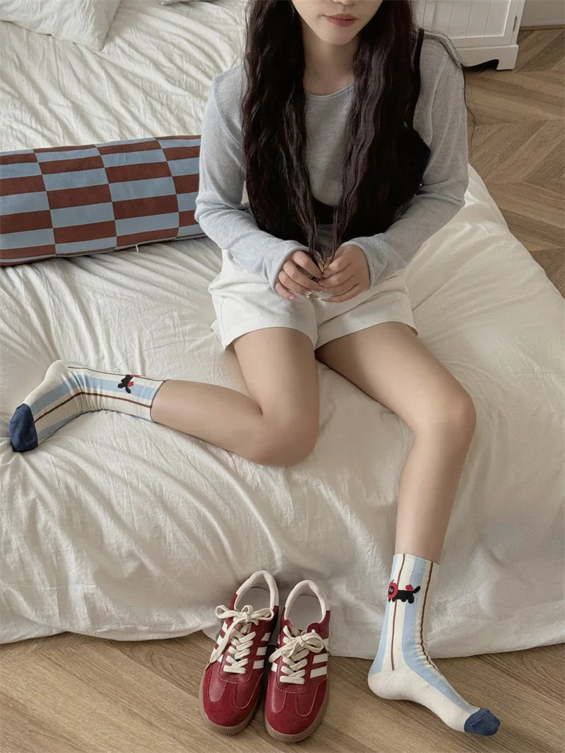 Socks For Women Cute New Novelties Fashion Cotton Breathable Funny Socks Female Casual Long Preppy Style Cartoon Socks Striped