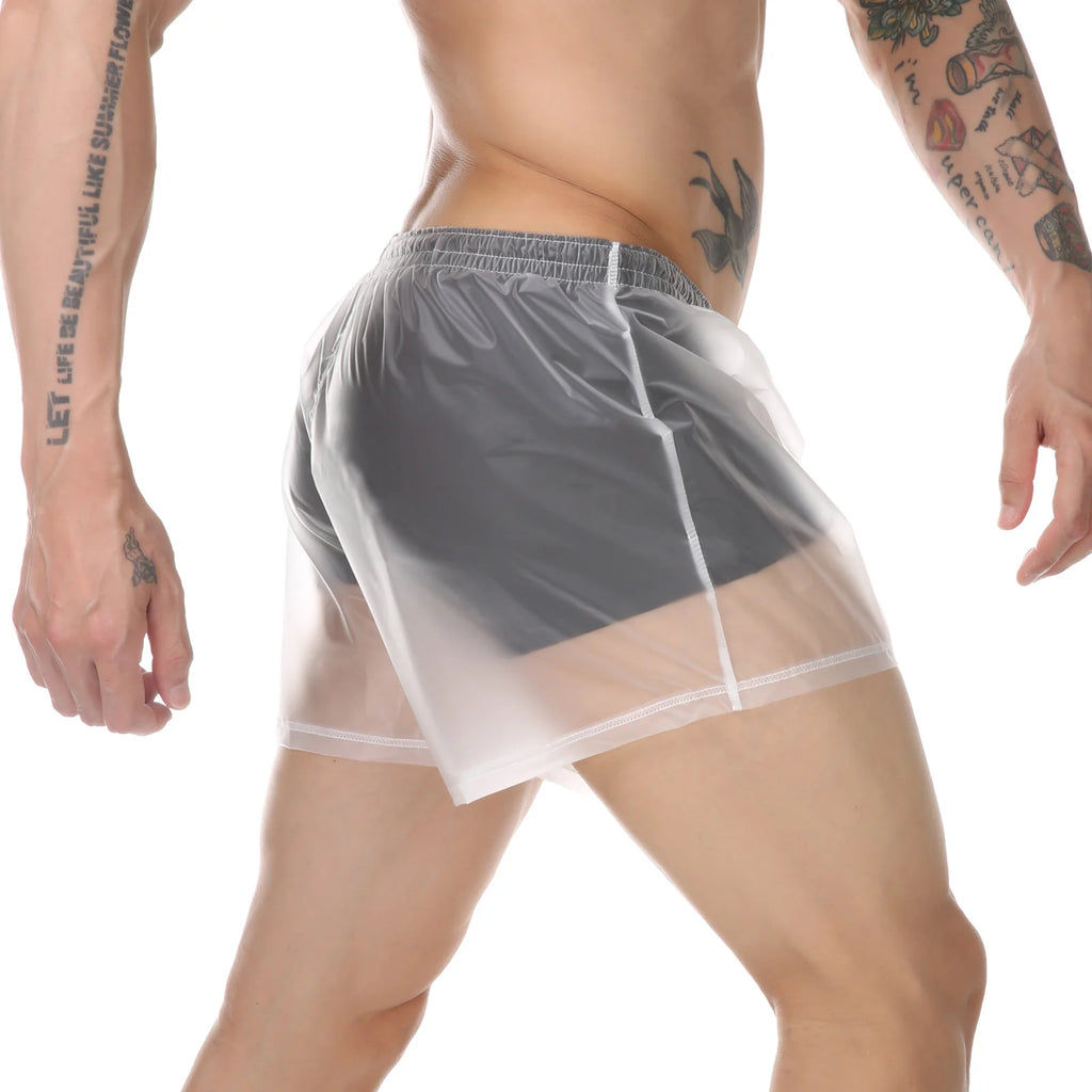 Men Beach Trunks Man Transparent Swimwear Sexy Swimming Swimsuit PVC Beachwear Shorts Boardshorts Bathing Suit Waterproof