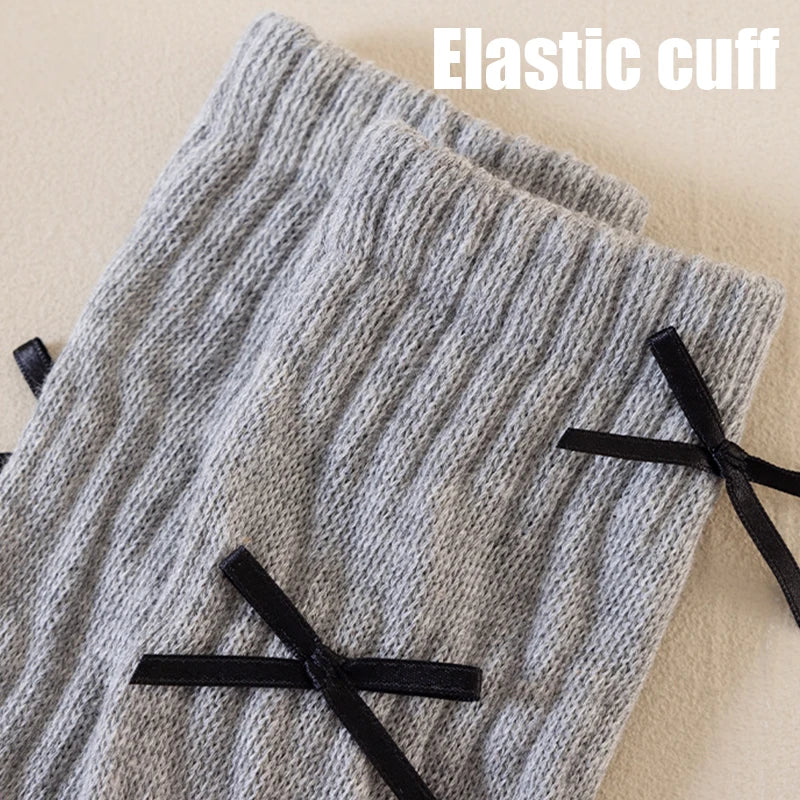 Girls Long Socks Solid Color Sweet Bow Kids Long Sock Girls Student Socks For Girls Warm Girls Stocking For 1-12 Year