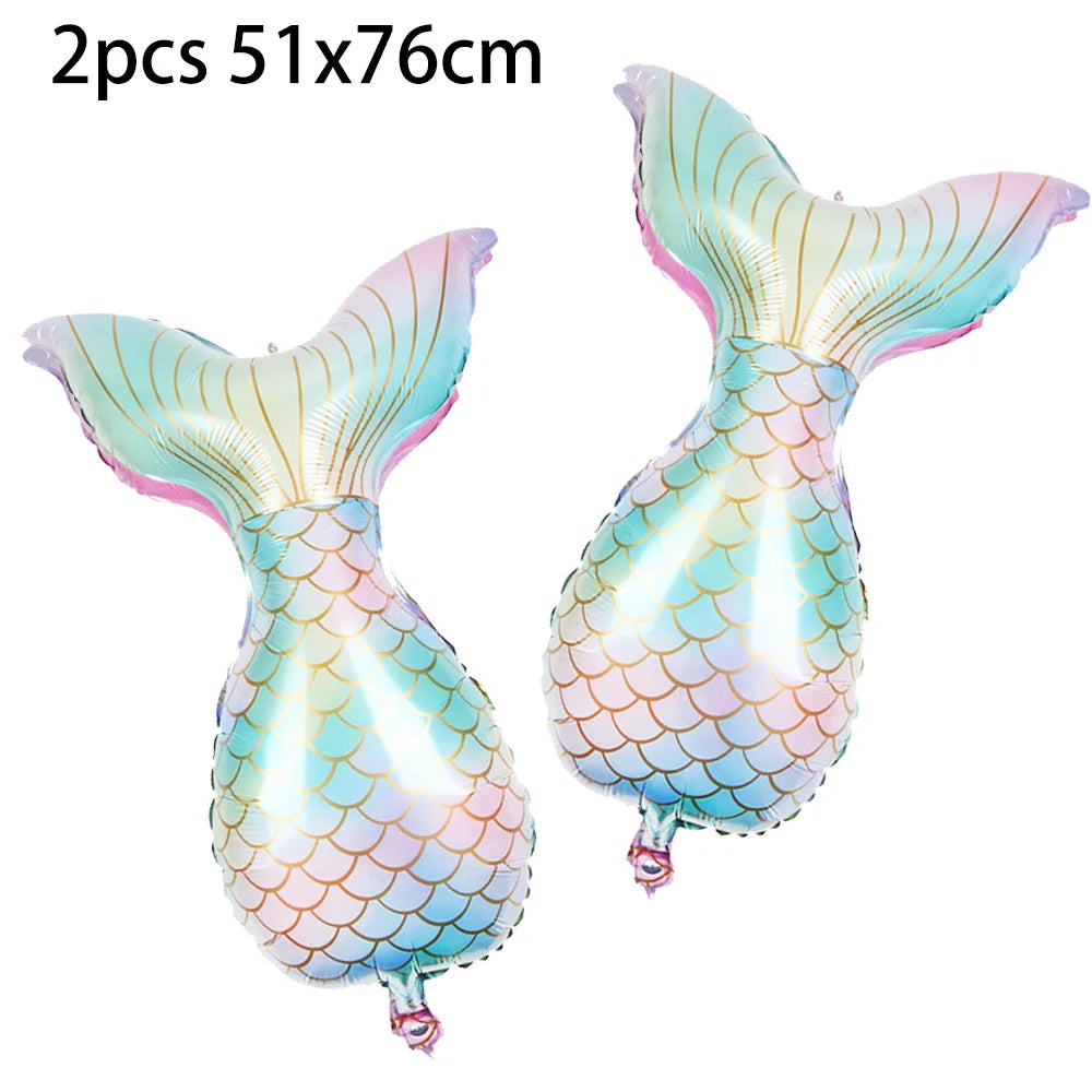 Mermaid Tableware Set Paper Plates Cup Tablecloth Little Mermaid Balloons Kids Girl Mermaid Birthday Party Decoration Supplies