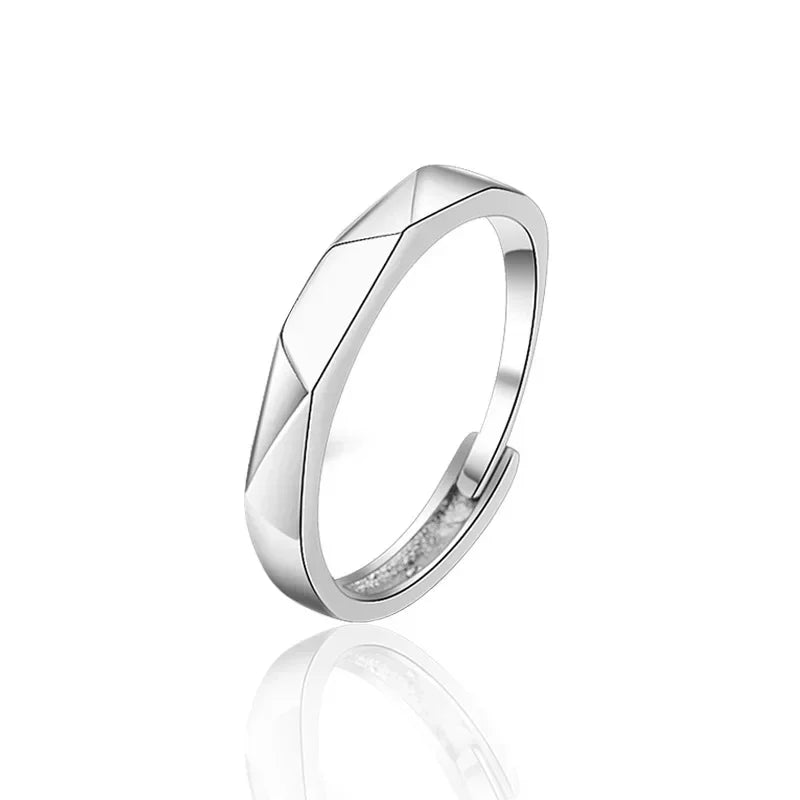 1Pair Simple Rhombus Couple Rings for Women Men Black Sliver Couple Goth Ring Luxury Opening Finger Ring Lover's Jewelry Gifts