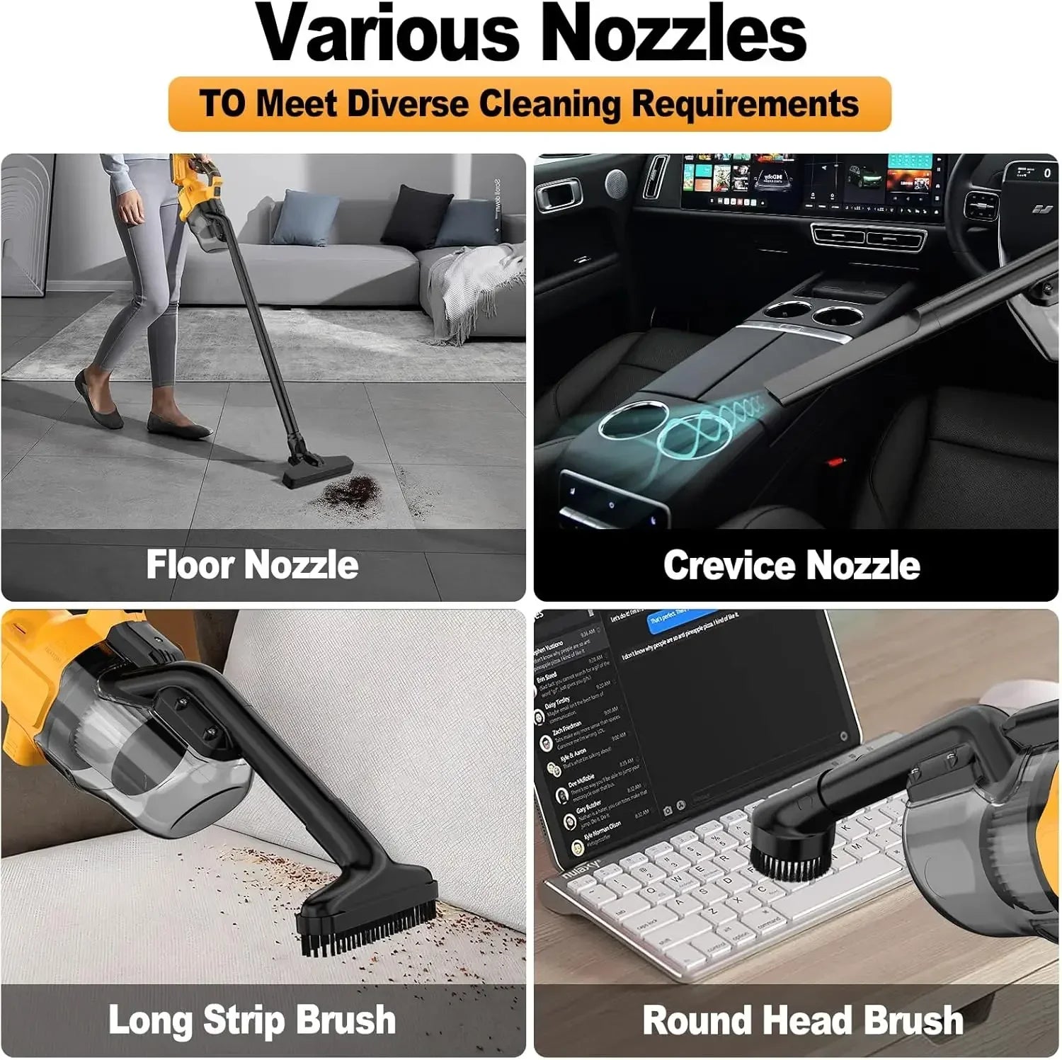 Cordless Vacuum for Dewalt 20V Battery, Portable Handheld Vacuum Cleaner with 2 HEPA Filter, 4 Multi Nozzle, Home Dust Cleaner