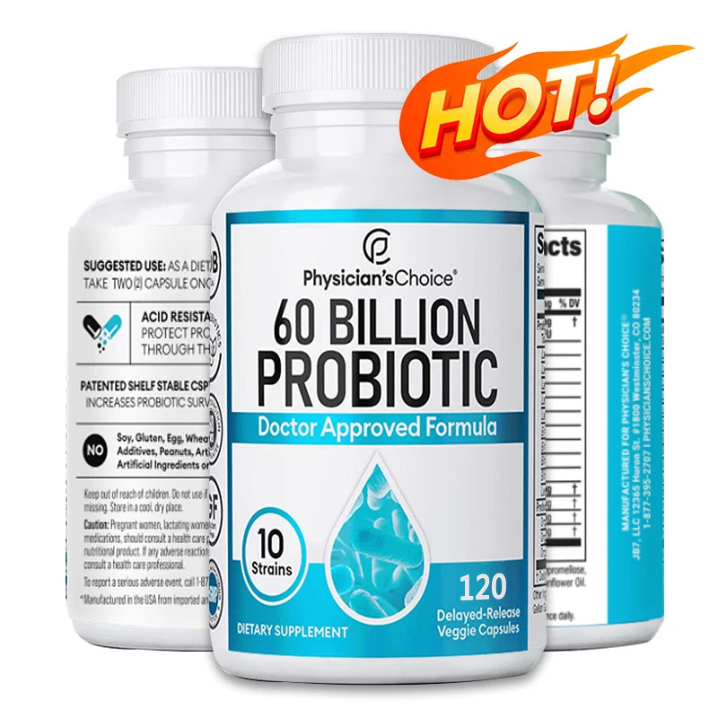 Probiotics 60 Billion CFU - 10 Strains + Organic Prebiotics, Immune, Digestive, Gut Health, Supports Constipation, Gas, Bloating