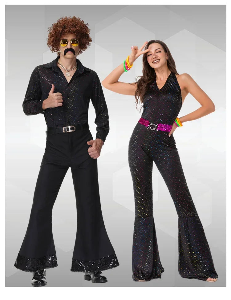 70's Disco Couple Costume Halloween Cosplay Costumes Vintage 80's Hippies Costume Men Women Music Festival Party Outfits