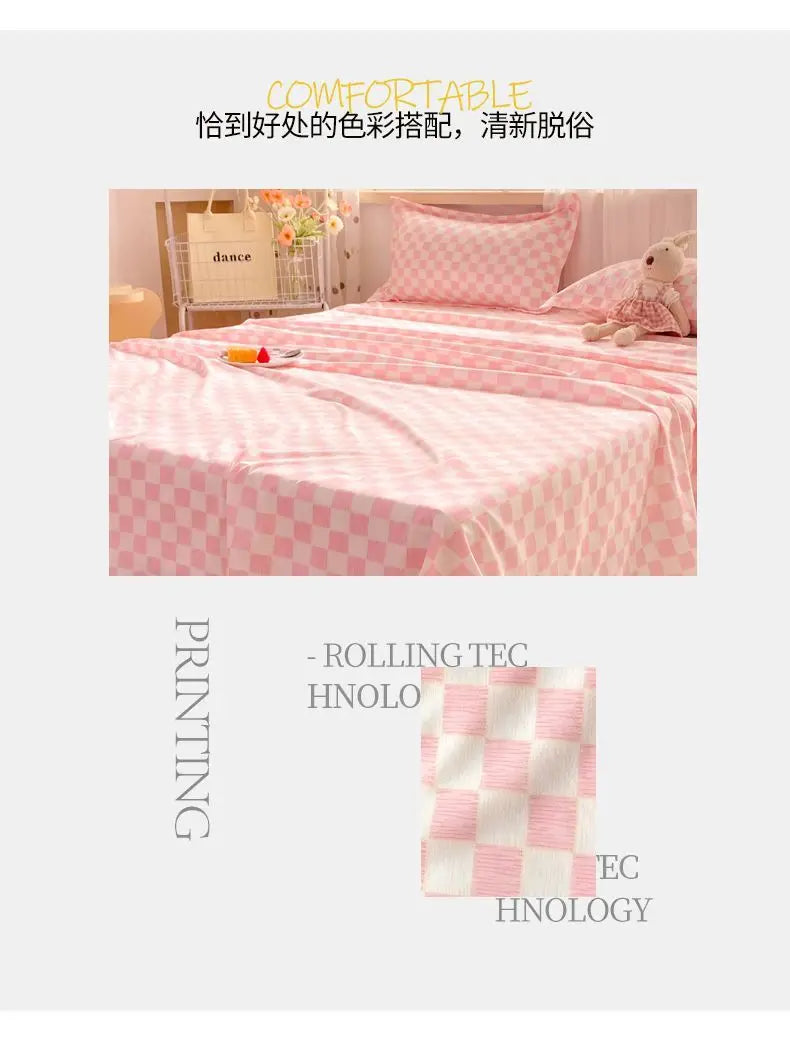 Bed Sheets Plaid Non-slip Comfortable Washed Twin Queen Full Size Nordic Style Universal Bedspread Simple Durable Antibacterial