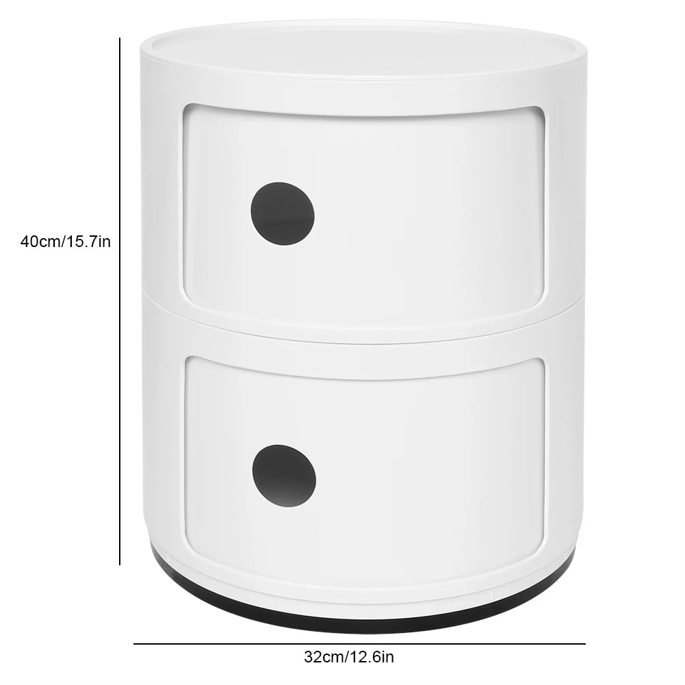 Nightstand with 2 Drawers 2 Layers Modern Bedside Table Bedroom Side End Stand Multi Functional Round Storage Unit Bedside Table