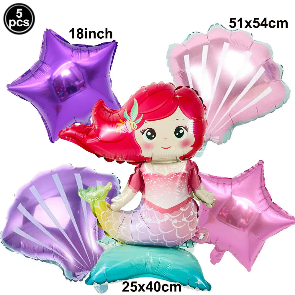 Mermaid Tableware Set Paper Plates Cup Tablecloth Little Mermaid Balloons Kids Girl Mermaid Birthday Party Decoration Supplies