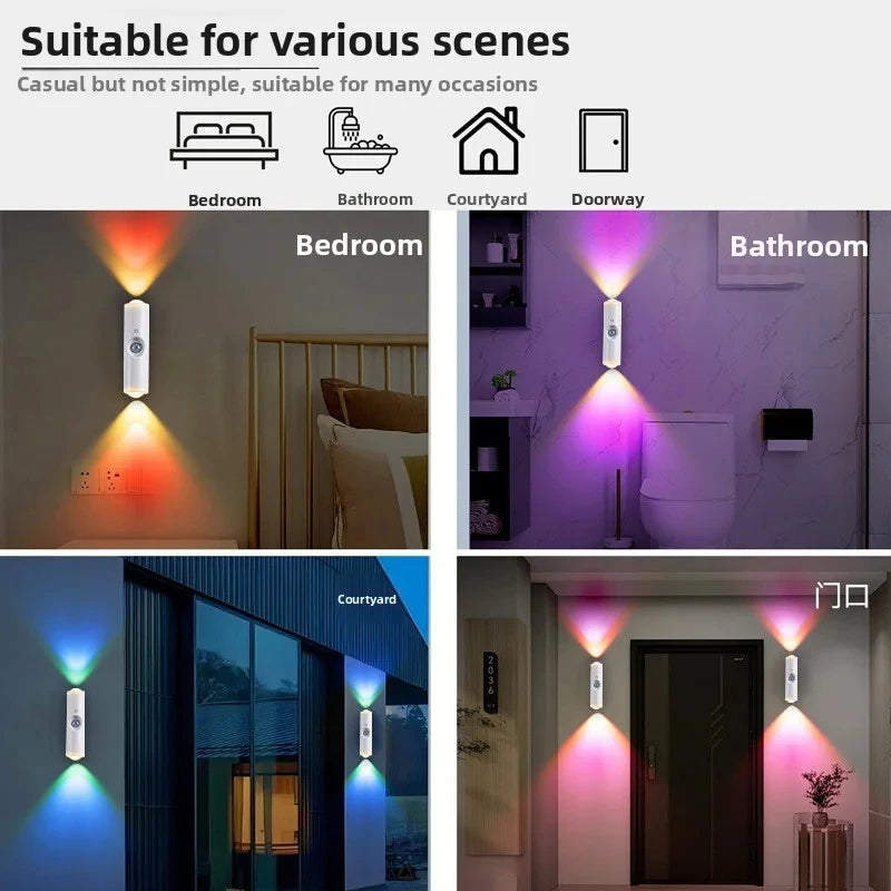 Smart RGB Gradient Night Light Wall Lamp for Bedroom Bathroom Magnetic Motion Sensor Rechargeable Closet Garden Home Decor