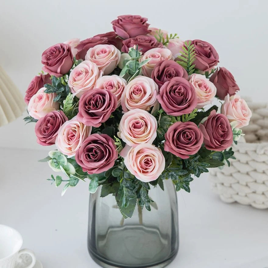 Artificial Flowers Nordic Rose Silk Wedding Home Bridal Bouquet Outdoor Courtyard Table Decoration Party DIY Gift Shooting Props