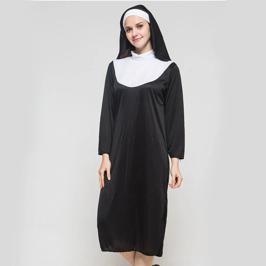Halloween Costume Women's Nun Costume Traditional Adult Sister Black Robe Religious Costumes CosplayHalloween Costumes for Women