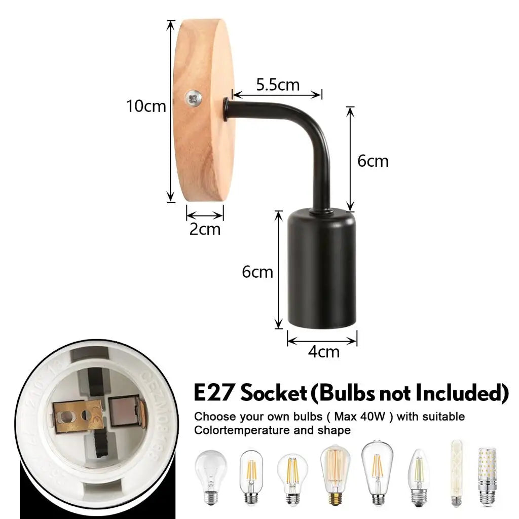 LED Wooden Wall Lights Vintage Wall Lamps Bedroom Bedside Lamp Shade Modern Wall Sconce for Kitchen Restaurant E27 Home Decor