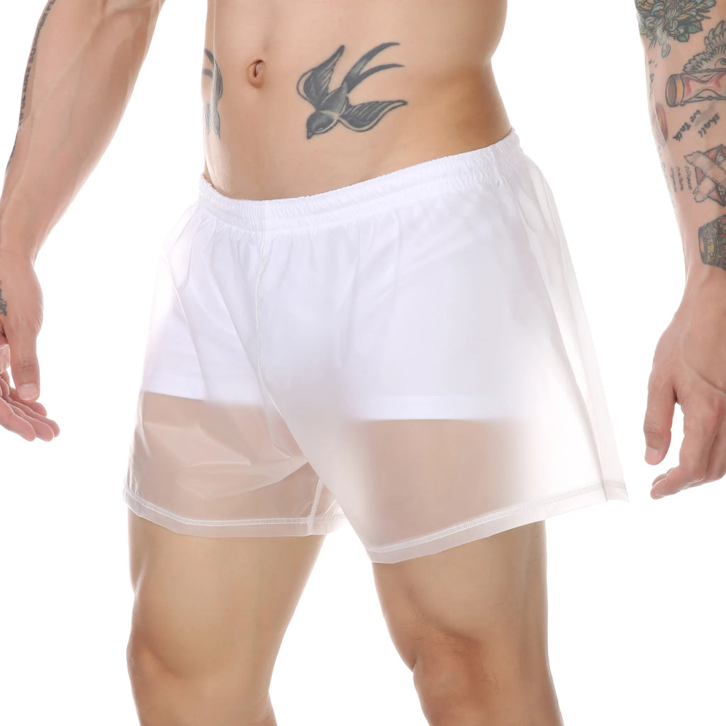 Men Beach Trunks Man Transparent Swimwear Sexy Swimming Swimsuit PVC Beachwear Shorts Boardshorts Bathing Suit Waterproof