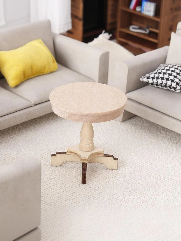 Dollhouse Miniature Coffee Table Small Round Table Original Wood Table Furniture Home Model Decor Toy Accessorie