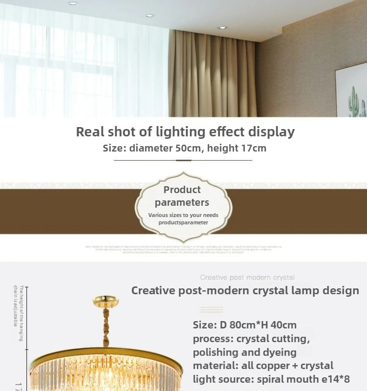 Modern LED Crystal Chandelier American Atmosphere Living Room Villa Hanging Light Bedroom Dining Room Pendant Lamp Home Decor