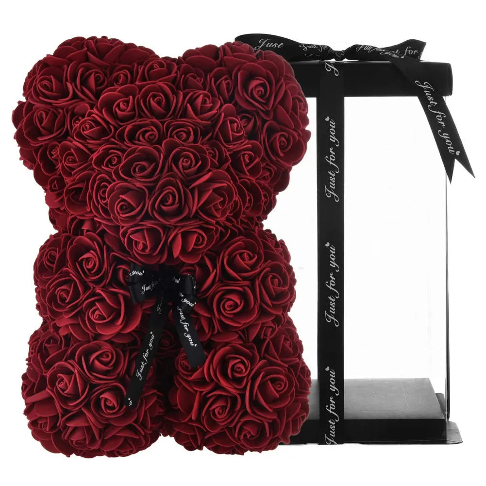 Valentines Day Gifts for Her,Rose Bear Rose Teddy Bear 10 inch Artificial Rose Flower Bear for Wedding, Mothers Day Anniversary