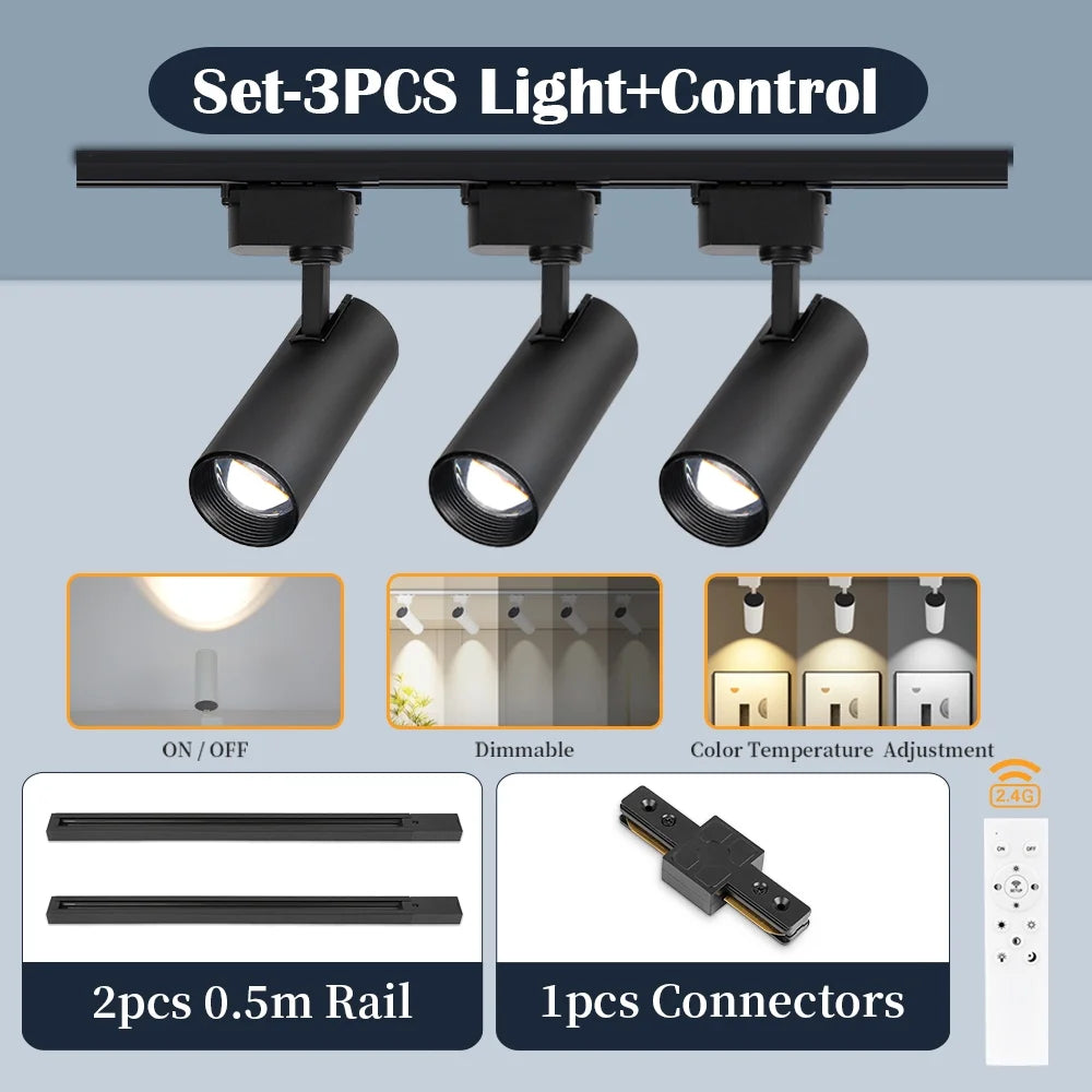Dimmable Track Light with Remote Control Led Spot Lights 110V 220V Ceiling Lamp for Living Room Bedroom Kitchen Linear Lighting