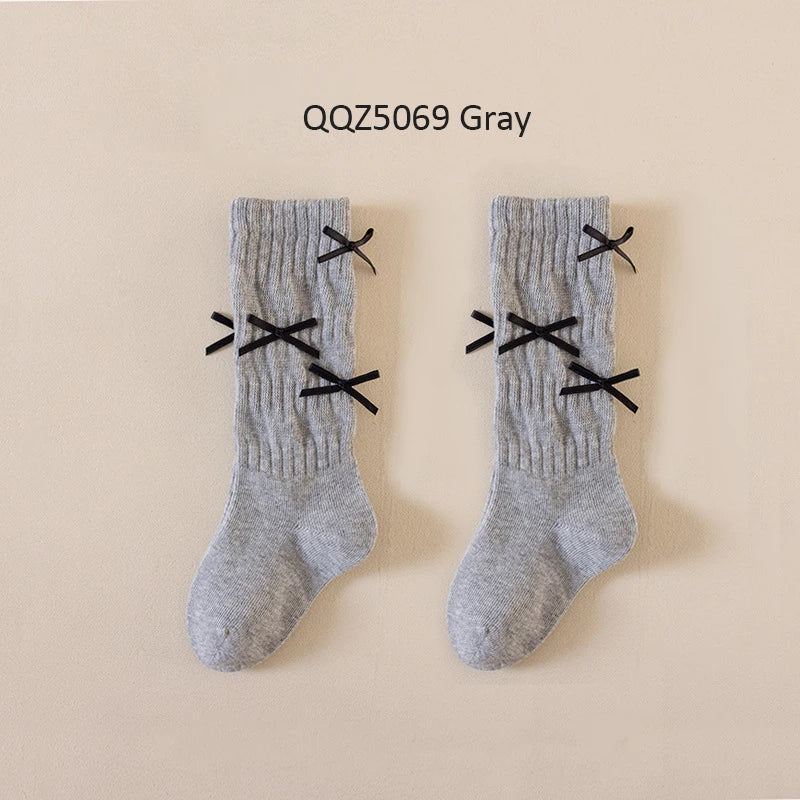 Girls Long Socks Solid Color Sweet Bow Kids Long Sock Girls Student Socks For Girls Warm Girls Stocking For 1-12 Year
