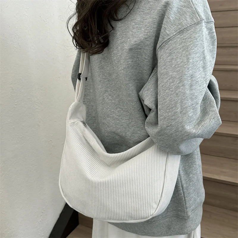 Corduroy Shoulder Bag Minimalist Crossbody Bag Women's Handbags Fashion Fabric Underarm Bag Solid Color Zipper Female Handbag