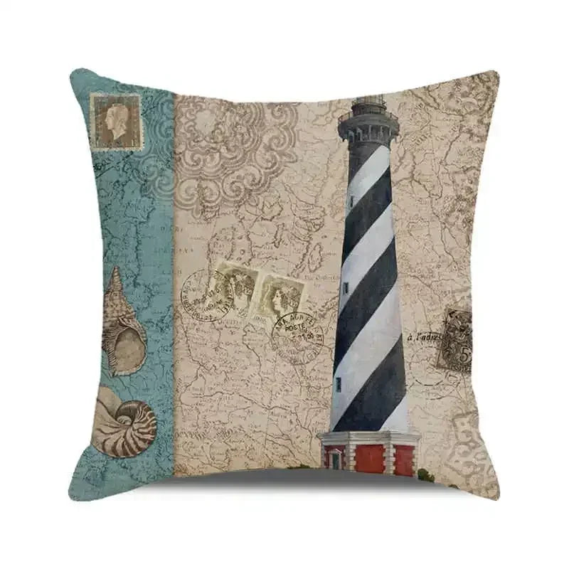 Throw Pillow Cover Watercolor Lighthouse Navigation Ocean Seagull Boat Home Sofa Cushion Cover Home Decor Pillowcase 40x40 Cm
