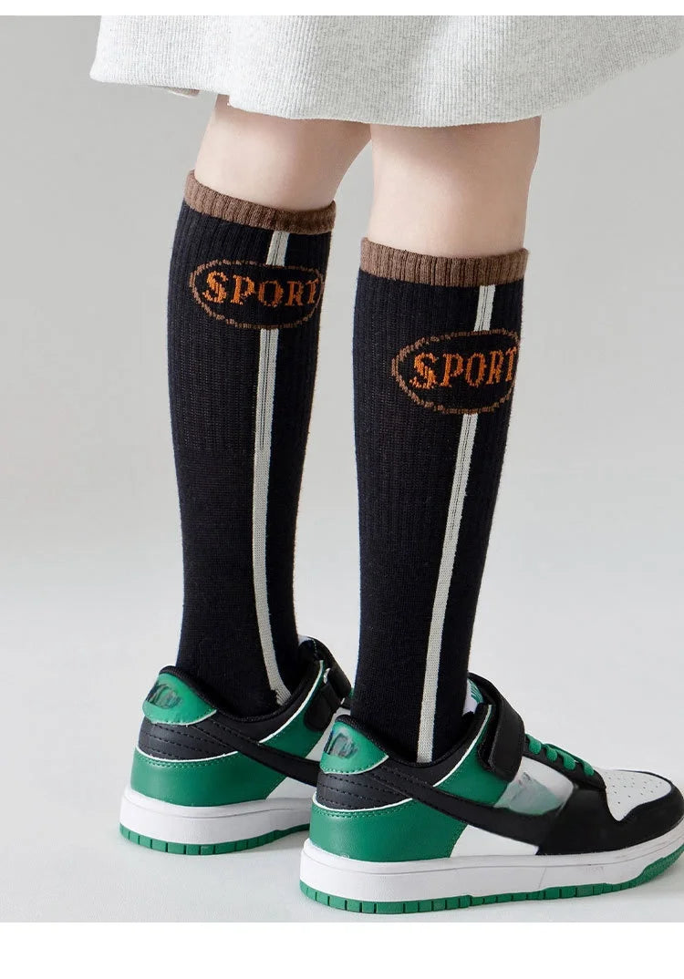 4 Pairs Long Socks Children's Newest Tennis Socks Knee Socks Cotton Striped Sporty Socks Boys Girls Skating Athletic Socks