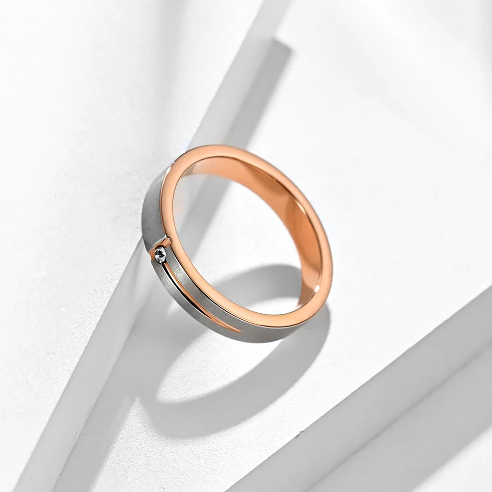 Romantic Couple Ring 100% Pure 925 Sterling Silver Ring Zircon Rose Gold & White Color Wedding Rings For Lovers Women Men