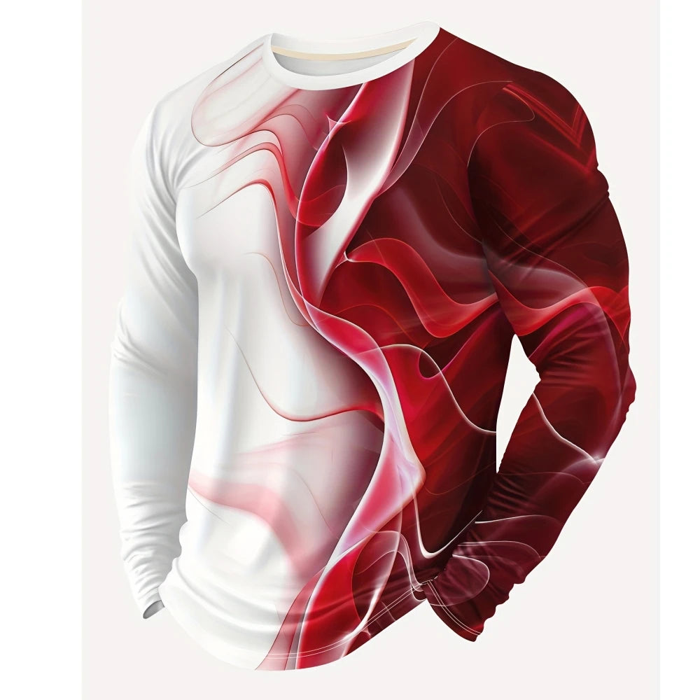 T-Shirts for Men Autumn Mens Clothing Round Neck Tops Long Sleeve Shirts 3D Print Graphic T Shirts Vintage Oversize Men T-Shirt