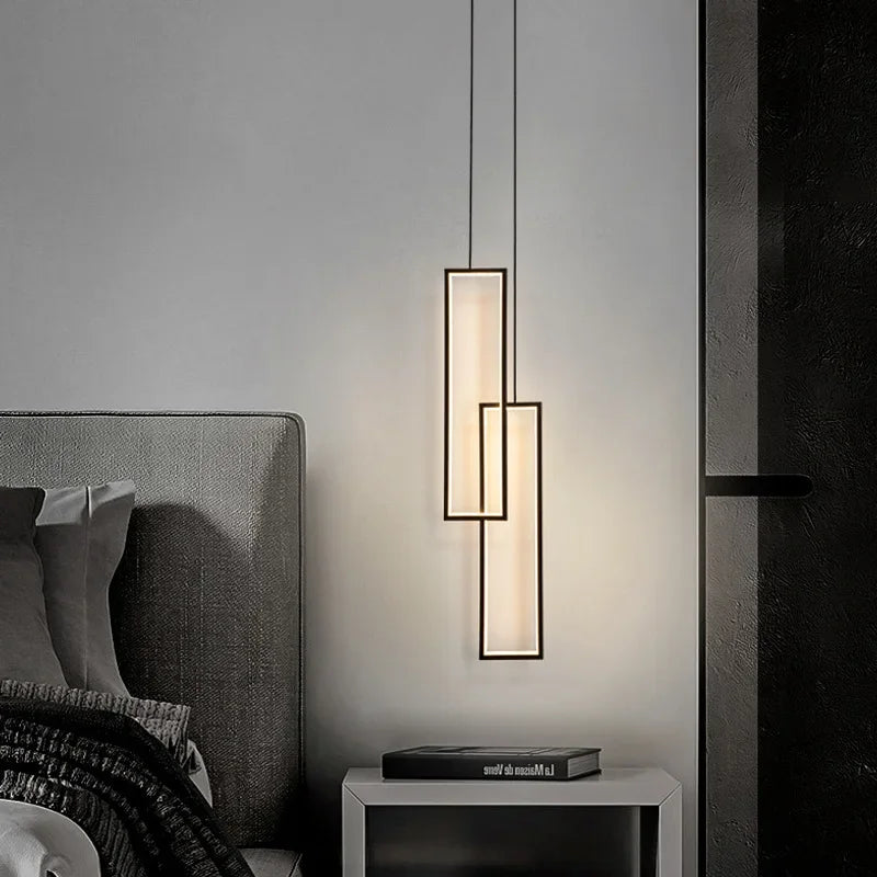 Modern Rectangle Led Pendant Lamp Living Room background Wall Chandelier Home Decor Bedroom Bedside Hanging Light Lustre Fixture