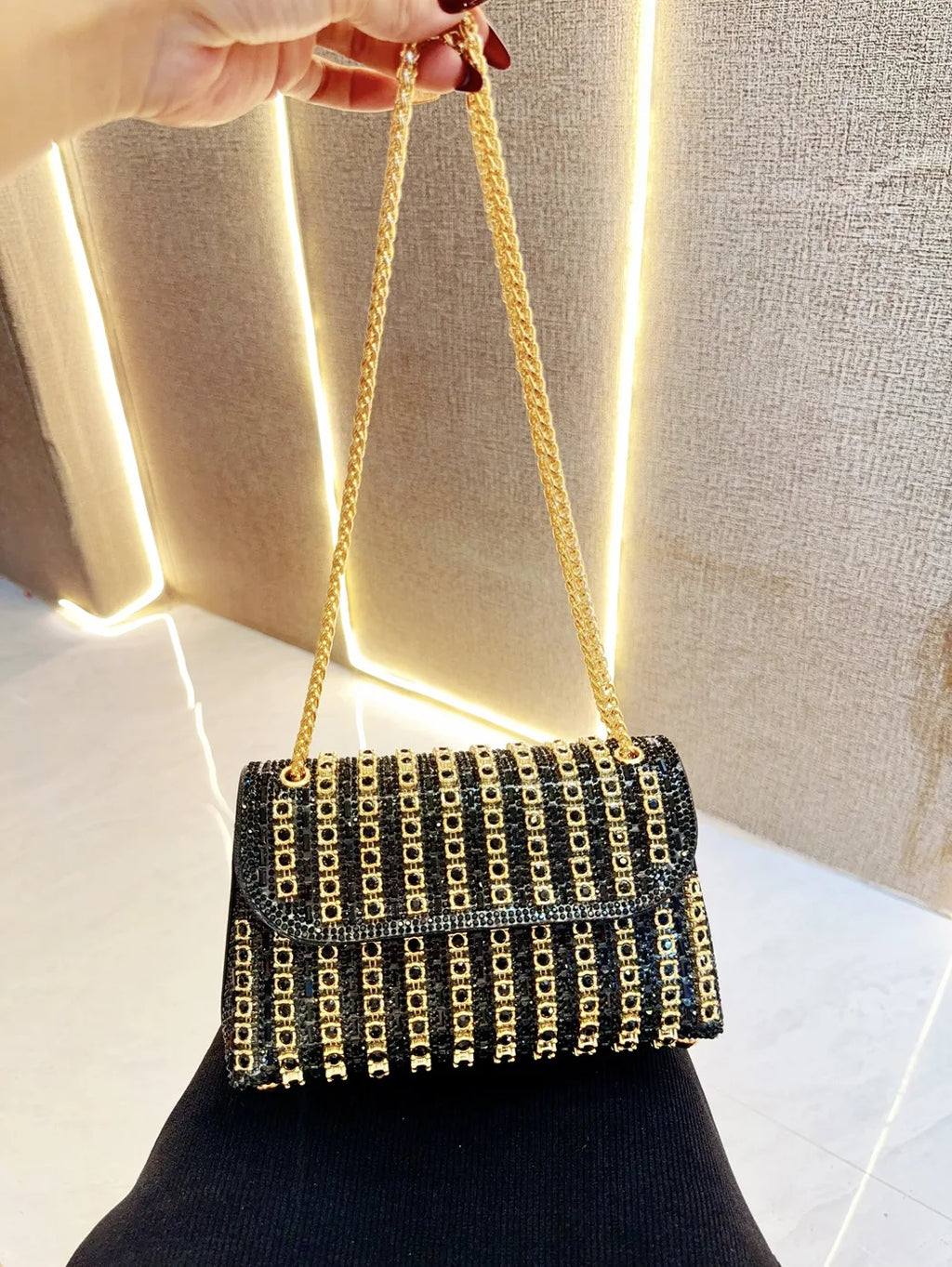 Full Rhinestone Women's Evening Clutch Bag luxury Leather Chain Handbag Elegant Wedding Party Diamond Wallet Rectangular Purse