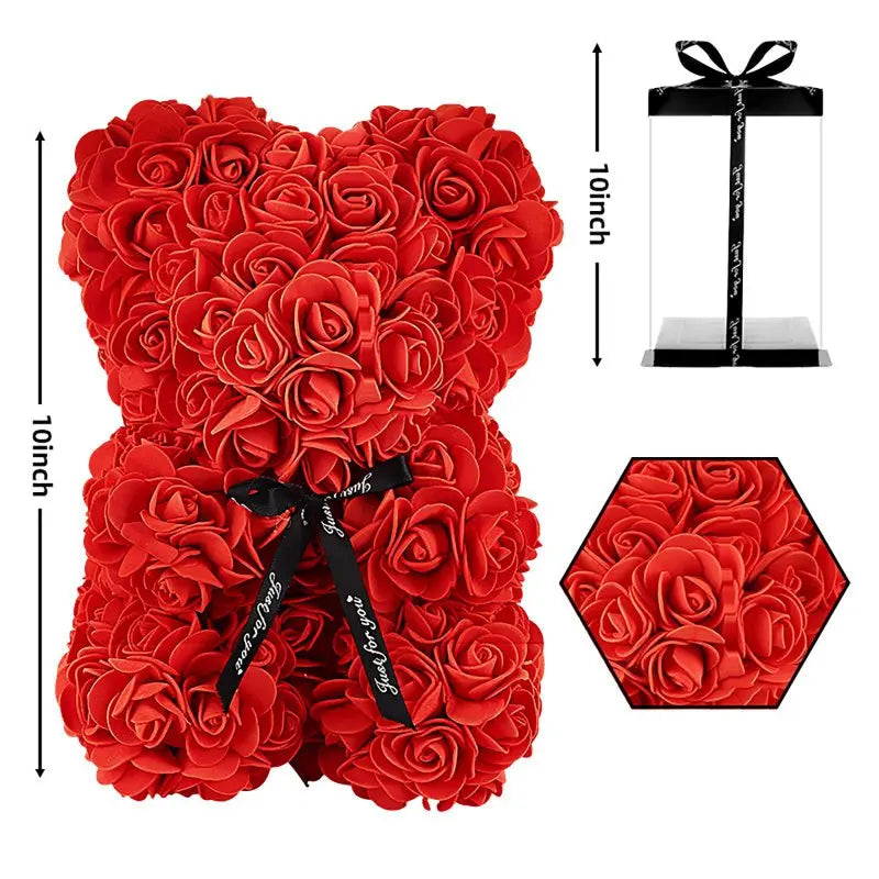 Valentines Day Gifts for Her,Rose Bear Rose Teddy Bear 10 inch Artificial Rose Flower Bear for Wedding, Mothers Day Anniversary
