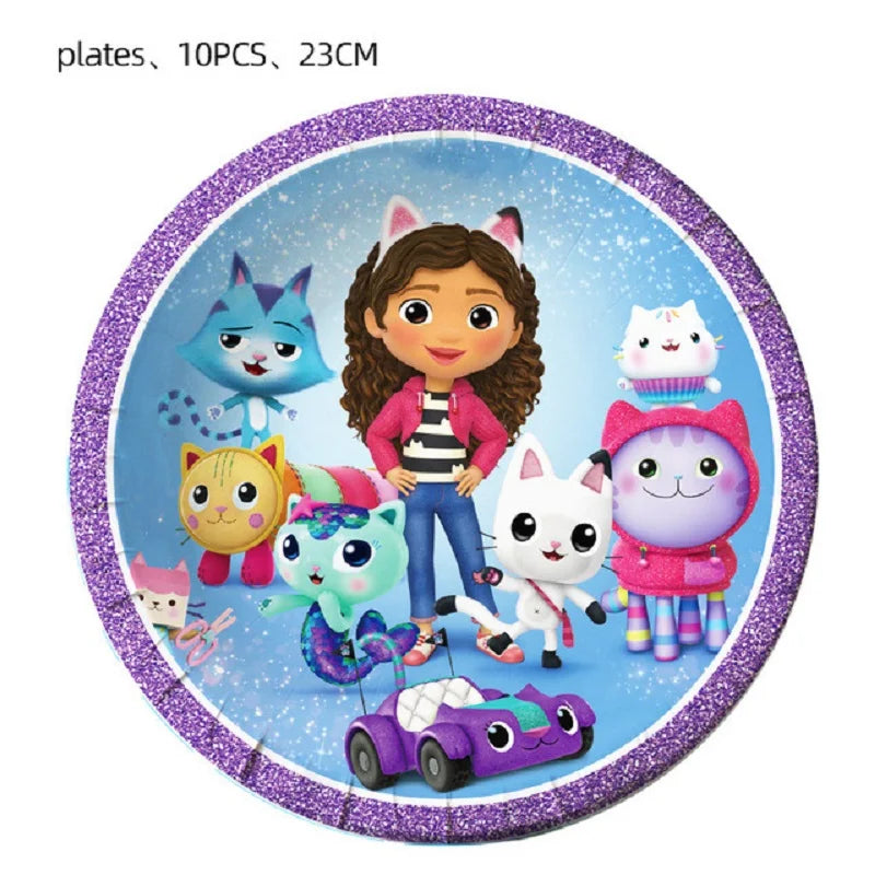Gabby Doll's House Party Supplies Tableware Paper Plate Ballon Tablecloth for Kids Boys Birthday Party Decorations Baby Shower