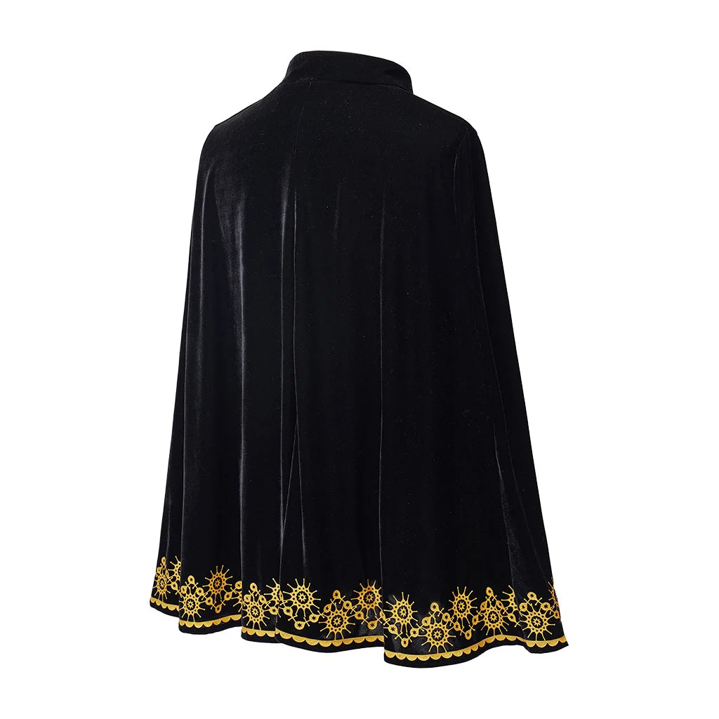 Medieval King Prince Black Cape Costume Adult Church Velvet Cape Halloween Carnival Party Show Festival Vampire Cape