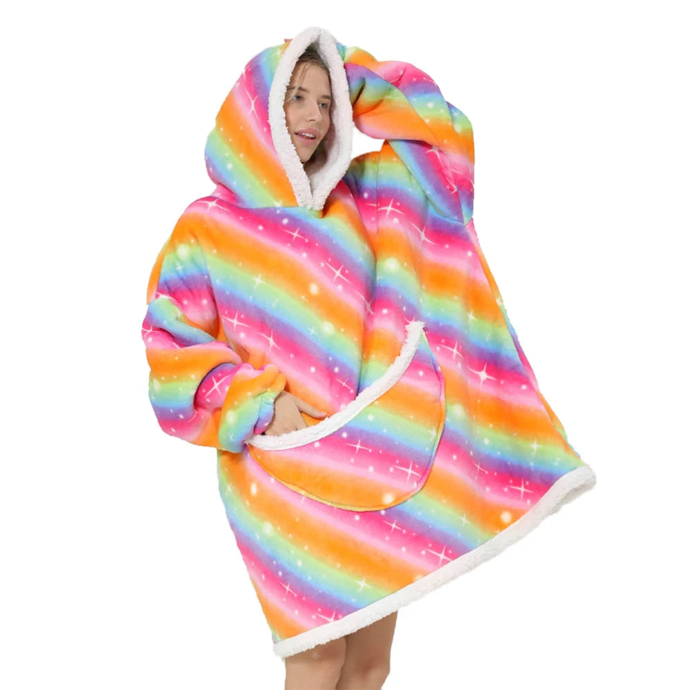 Lazy Hoodie Blanket Oversized for Women Winter Fleece Sherpa Leopard Print Sleeping Blanket Hoodies Thicken Fleece Sweatshirt