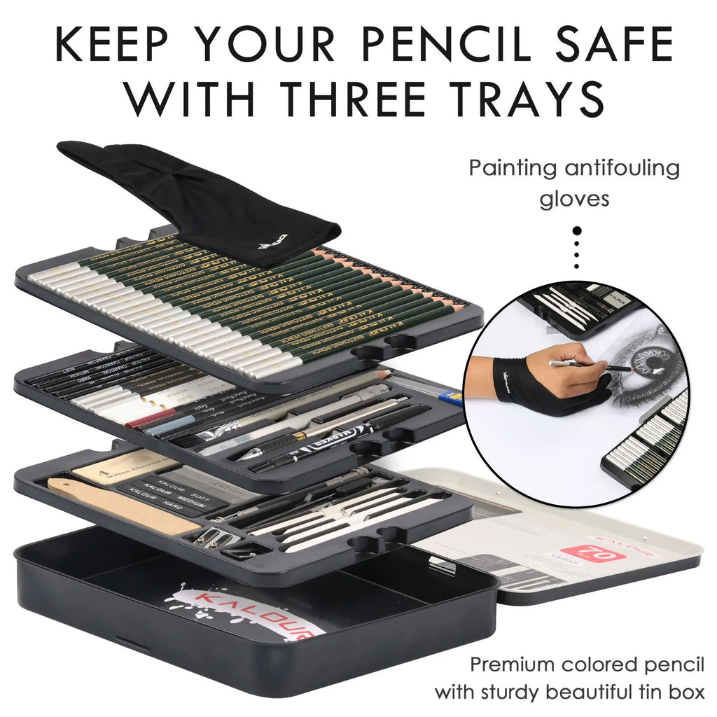 Drawing Set, 70-Pack Sketching Kit, Art Supplies with A Sketch Pad ,Colored, Graphite, Charcoal, Watercolor, Metallic Pencils