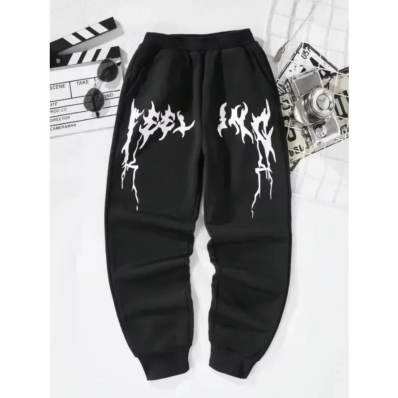 The latest trend in men's and women's sports pants is gothic streetwear, sporty and casual, fleece warm pants, and clothing