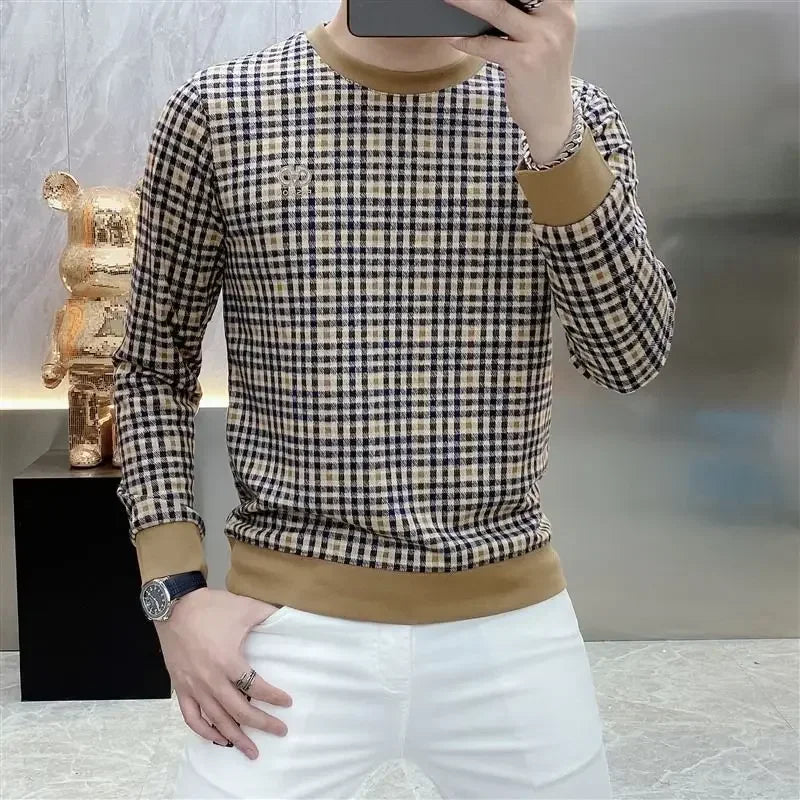 Men's Clothing New Rock Tight Top Slim Fit T Shirt for Man Sweatshirts Plaid Pullover High Quality Polyester Sale A Streetwear F