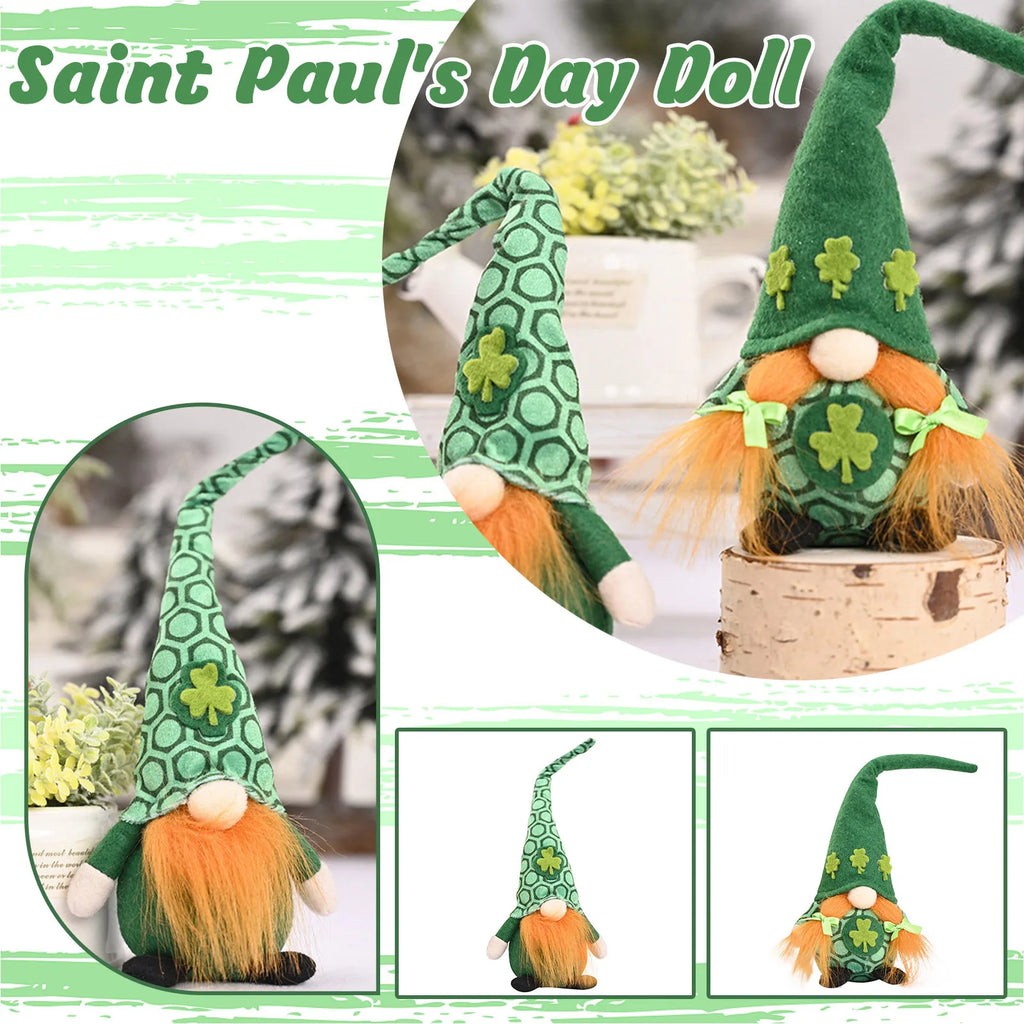 St Patrick's Day Decoration Doll Green Plush Gnome Faceless Doll Irish Day Party Decor Saint Patrick Ornaments Irish Gifts Home